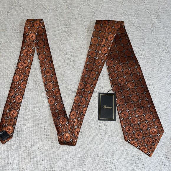 Bocara Men’s Dress Tie Size 57” 4” Orange Geometric Business Formal NWT - Picture 3 of 12
